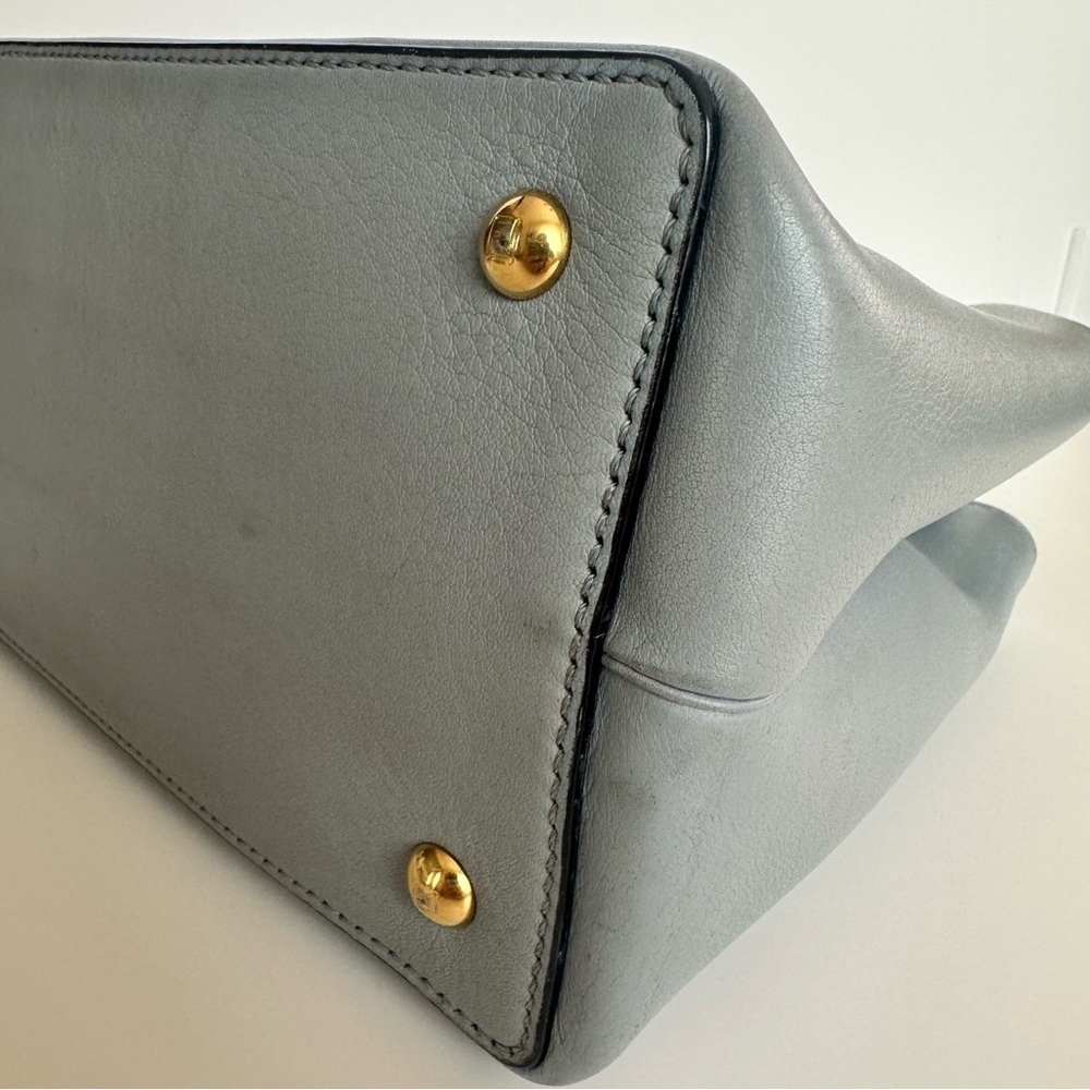 FENDI 2JOURS Vitello Elite Petite 2Jours Light Blue Charm Cuoio Saffiano Bag - Picture 5 of 16